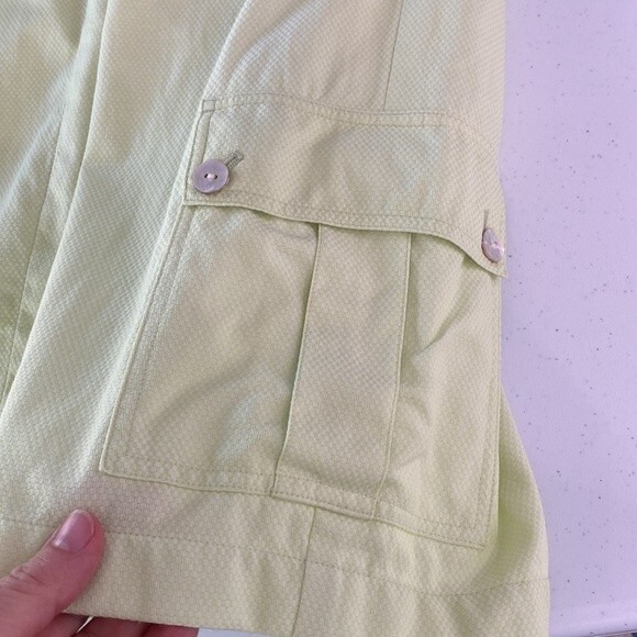 Tommy Bahama Lime Green Cargo Cropped Pants Textured Cotton Draw Cord Pull On - Picture 7 of 13